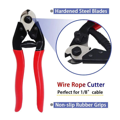 Wire rope cutter for 1/8 Inch T316 Stainless Steel Wire Rope Cable 300 Ft for deck railing kit with red handles and steel blades
