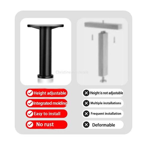 Black Adjustable Sofa And Table Legs Heightening Bracket Set For Bed Frames And Furniture Support With Stem Casters And Foot Pads 20 To 35 Cm Workhorse Great for Sofas Tables Beds And Desks In Any Room With Durable Build And Easy Height Adjustment showing height adjustable feature