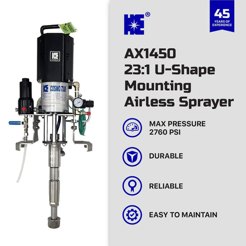Straight Out The Box Ready To Roll Heavy Duty Pneumatic Airless Paint Sprayer With A Rock Solid U Shape Mount For 5 Gallon Pails Pushing Out 2300 Psi Pressure And No Sweat Setup With Full Pro Accessory Kit
