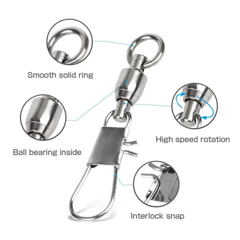 Interlock Snap Ball Bearing Fishing Swivels For Saltwater And Freshwater Tackle High Strength Corrosion Resistant Leader Lure Line Connectors 25 Pieces 20 Lb Capacity, close-up