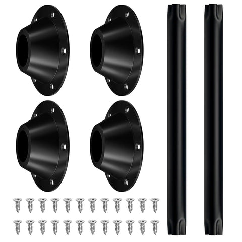 Heavy Duty Aluminum Rv Table Base Mount And Camper Table Legs With Tool Free Height Adjustment Rust Proof Caravan Support Post No Sweat Setup Road Trip Ready Kit For Travel Trailers components including two black mounting tubes, four black brackets, and screws.