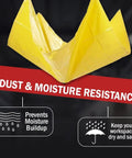 5x5 Foot Roof Leak Diverter Tarp Vinyl Coated With Heavy Duty Grommets Yellow Rain Catcher shown with dust and moisture resistance.