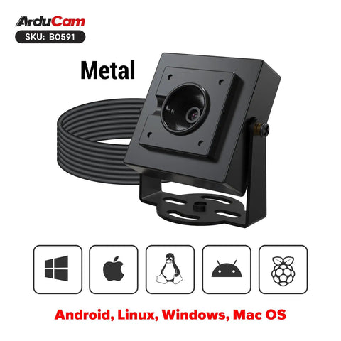 1080P HDR USB Camera Module With Autofocus 30fps 78 Degree Wide Angle UVC Mini Webcam, metal body with cable, logo icons visible
