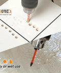 Drilling ceramic tile using the Dry Diamond Drill Bits Set, 10-Piece, 1/4 Inch Shank, Diamond Tile Bits And Carbide Tip Bits.