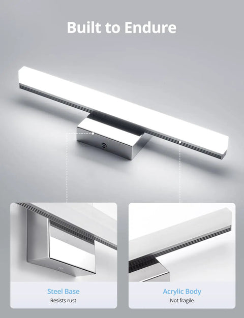 Sleek Over Mirror Vanity Light Fixture 16 Inch Chrome LED Bar 9W Cool White 6000K Non Dimmable Bathroom Wall Light construction details