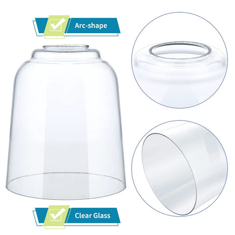 Clear Glass Lamp Shade Lipless Dome With 1-5/8 Inch Fitter For Chandelier, Wall Sconce, And Vanity Light Replacement