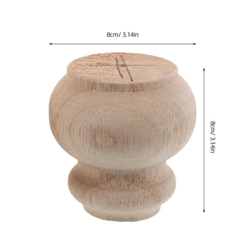 2-Piece Solid Wood Table Leg Set with 3-Inch Unfinished Bun Feet for Sofa, Cabinet, or Bookcase; visible bun foot detail