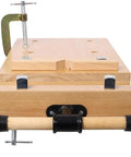 Top Tier Wood Vise For Workbench Quick Release Handle G Type Mount 78 Inch Jaw Opens on a wooden work surface with grip.