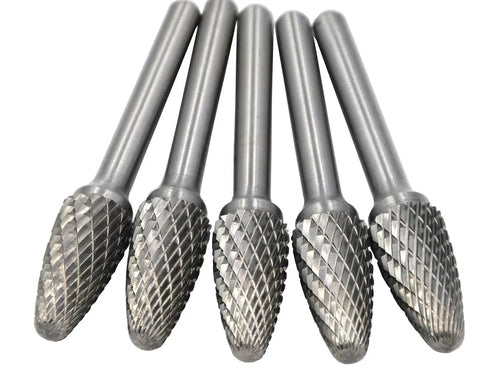 Five Piece Set Cone Burrs 12mm Diameter Pointed Tapered Carbide Burrs Heavy Duty Double Cutting Heads For Deburring Chamfering And Metalworking