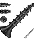 Built Tough Heavy Duty Deck Screws Black Carbon Steel With Torx Drive Nail It Fast On Outdoor Wood Fencing Shake Off Rust And Skip Stripping Hassles Super Durable One Pound Pack featuring black-coated Torx drive screws.