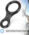 Figure 8 Descender for Climbing Beefy Aluminum Rigging Plate 35 kN Capacity Outdoor Rappel Gear Belay Device and Downhill Ring for Rock Climbing Black