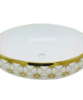 Modern Ceramic Oval Vessel Sink For A Total Bathroom Glow Up Featuring Super Sleek Gold Basin with star pattern design.