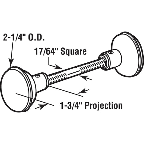 Diagram of Vintage Brass Door Knob Spindle Set With Satin Nickel Finish, Adjustable Square Drive with measurements.