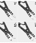 Beefed-Up Heavy Duty 2 Piece 10 Inch Multi Angle Internal And External Circlip Pliers Set showing 0°, 15°, 45°, 90° tips