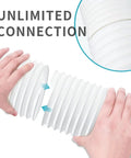 Hands extending 80 Inch Expandable AC Exhaust Hose with 5.9 Inch Diameter Anti Clockwise Thread For Portable Air Conditioners No Fuss Vent Kit