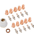 Top Notch Plasma Cutting Nozzles And Electrode Consumables Kit With 23 Pieces For Automotive Repair Jobs, featuring brass and zinc alloy components.
