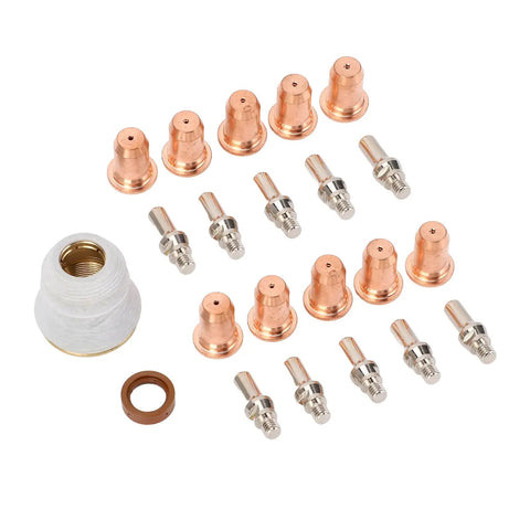 Top Notch Plasma Cutting Nozzles And Electrode Consumables Kit With 23 Pieces For Automotive Repair Jobs, featuring brass and zinc alloy components.