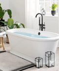 Floor Mount Bathtub Faucet High Flow Freestanding Tub Filler With 360 Degree Swivel Gooseneck Spout And Cylindrical Handheld Spray