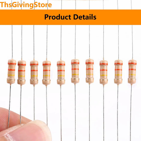 Beast 1000 Piece Carbon Film Resistors Kit With 100 Distinct Values From 1 Ohm To 1 Mega Ohm 5 Percent Tolerance Half Watt Perfect For DIY Projects And Experiments showing resistors with colored bands