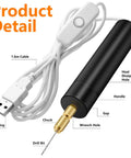Must Have Resin Jewelry Drill Kit electric hand drill detail, USB cable, labeled parts, drill bit, handle, and heat dissipation features