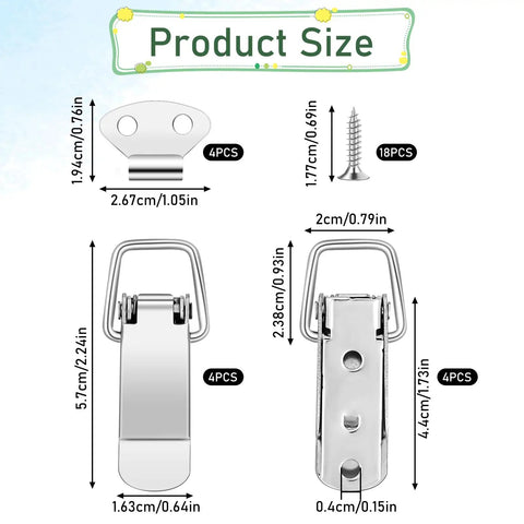Stainless Steel Spring Loaded Toggle Latch Set Four Pack With Screws Heavy Duty Metal Locking Latch product size dimensions