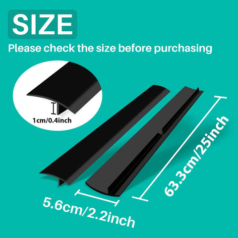 25 Inch Silicone Gap Filler For Stove And Counter High Heat Resistant Kitchen Gap Cover Matte Black Dishwasher Safe Easy Clean No Mess Between Stove And Counter, showing dimensions and thickness.