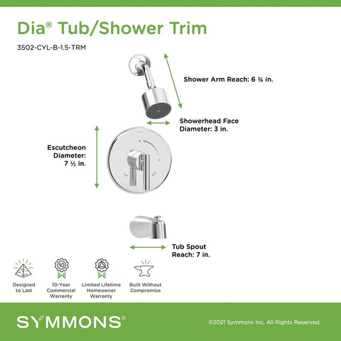 Diagram of Tub And Shower Faucet Trim With Single-Handle, 1-Spray Showerhead, Polished Chrome Finish, 1.5 GPM Flow