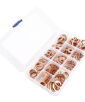 Dope Copper Washer Set with 12 Sizes and 300 Pcs in storage case, flat seal washers for M5 to M20, ProGrade copper metric washers for DIY.