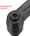 Close-up of M10 X 35mm Adjustable Clamping Lever With Push Button Ratchet showing 5mm hex socket, matte black finish