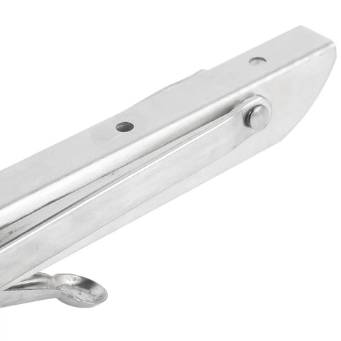 Close-up of Beefy Foldable Wall Shelf And Bench Table Bracket Heavy Duty Stainless Steel Mount detail showing hinge and finish