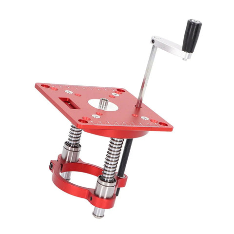 65 Millimeter Aluminum Router Table Lifting System With Anodized Milling Table Lift And Ring Clamping For Engraving Machines And Woodworking Projects In Home Shops And Pro Grade Woodworking Setups red aluminum router lift with hand crank