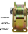 Top Shelf Heavy Duty V Groove Wheel And Sliding Gate Casters showing rust resistant steel caster with a load capacity of 375lbs.