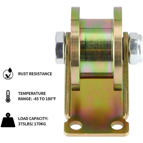Top Shelf Heavy Duty V Groove Wheel And Sliding Gate Casters showing rust resistant steel caster with a load capacity of 375lbs.