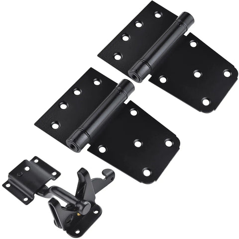 Self-Closing Heavy Duty Gate Hardware Kit With Self-Locking Latch And 2-Pack Adjustable Spring Hinges, black finish