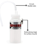 Genesis Technologies brake bleeder bottle with 12-inch flexible tube and magnet mount, white plastic bottle