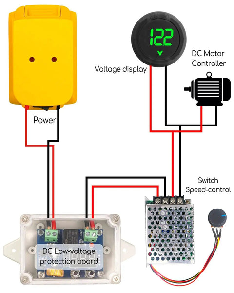 Heavy Duty Battery Adapter Converter Kit For DeWalt 18V 20V Batteries With DC Low Voltage Protection diagram