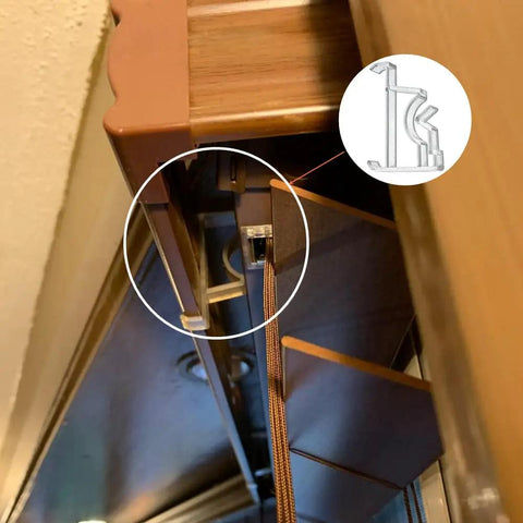 Clear Plastic Valance Clips 2 Inch Universal Window Blind Holders 5 Pack close up on installed retainer holder under window blind.