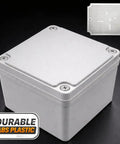Rock Solid Electrical Junction Box With IP67 Waterproof Rating, heavy duty ABS plastic enclosure showing top view with screws.
