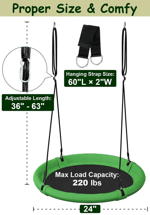 24 Inch Saucer Tree Swing Set For Kids And Adults, Adjustable Backyard Or Outdoor Playground Swing, Green And Black, 1 Pack