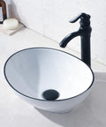 16 Inch Oval Bathroom Vessel Sink And Brushed Nickel Faucet Combo In White Ceramic Porcelain Above Counter Design With Pop Up Drain Vanity Sink Set