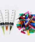 Three 10cc Syringe SMT SMD PCB Solder Flux Paste Adhesive Glue Liquid Dispenser Set With Needle Caps For Pro Grade Flux Application EFD Welding Fluxes For Electronics Assembly with colorful needle caps