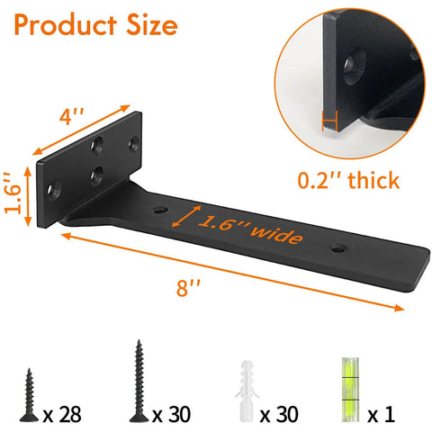 Heavy Duty 8 Inch Floating Shelf Brackets Black Industrial Steel L Shaped Shelf Supports With Hardware Pack Of 6 Dimensions