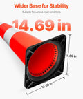 Eight Pack 30 Inch PVC Safety Cones With Reflective Collars And Black Weighted Bases for Stability