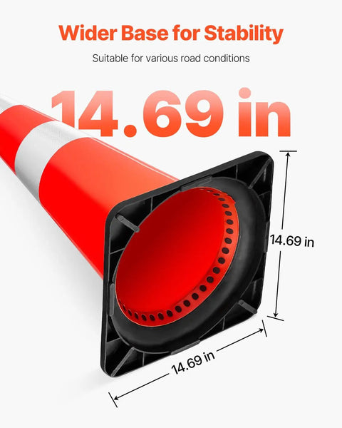 Eight Pack 30 Inch PVC Safety Cones With Reflective Collars And Black Weighted Bases for Stability