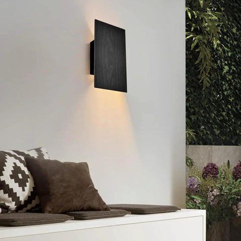 Black Wall Lights for with Switch,Nature Wood Wall Lamp Modern Design, Vintage LED sconce with up and down lighting on wall.