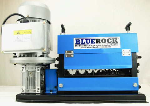 Nine Channel Copper Wire Stripping Machine With 1HP 120V Motor Handles 18 AWG To 1 Inch OD Cables Industrial Grade Steel Frame Patent US8839695B2 Beefy Heavy Duty 125 Lbs Efficient Smooth Cut For Quick Cable Recycling close-up