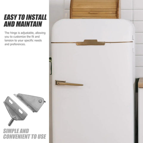 Heavy Duty Stainless Steel Refrigerator Door Hinges 28mm Pivot Distance Two Pack Freezer Door Replacement Parts for Commercial And Home Use Thickened Chest Freezer Hinges Pro Grade Repair Kit Durable And Easy To Install shown with white fridge