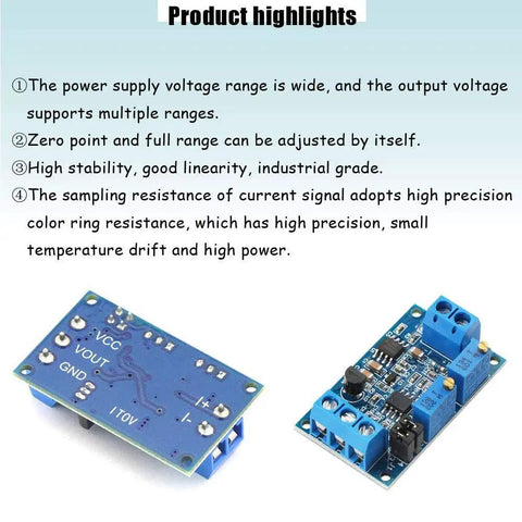 Two blue circuit boards from Four Pack Current To Voltage Converter Module For 4-20mA To 0-3.3V, 0-5V, Or 0-10V Readouts.