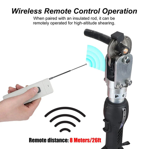 Beefy 70 KN Cordless Hydraulic Cable Cutter for 30mm Cables shown in wireless remote operation mode