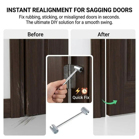 Heavy Duty Steel Double Ended Door Hinge Repair Wrench For Quick And DIY Gap Fixes In Homes And Biz in use on door hinge